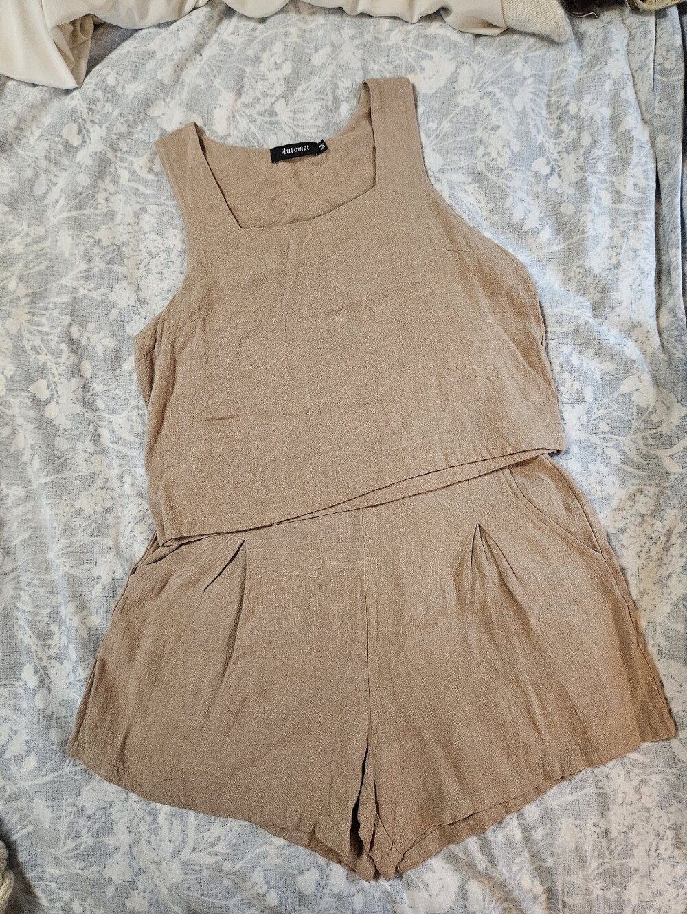 Two Piece Tan Linen Set